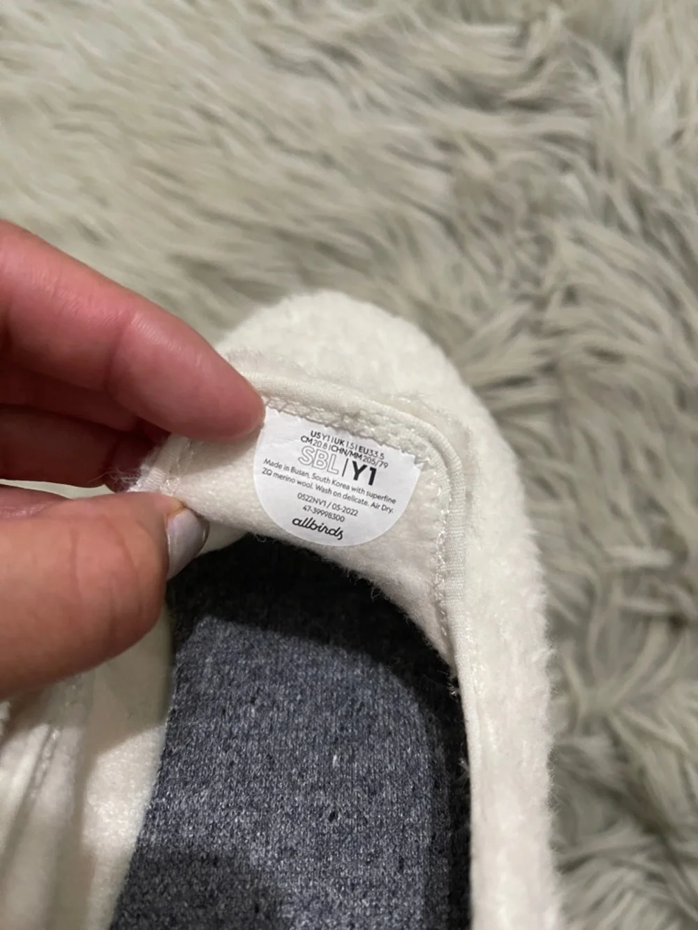 allbirds Kids White Fuzzy Slip-On Shoes